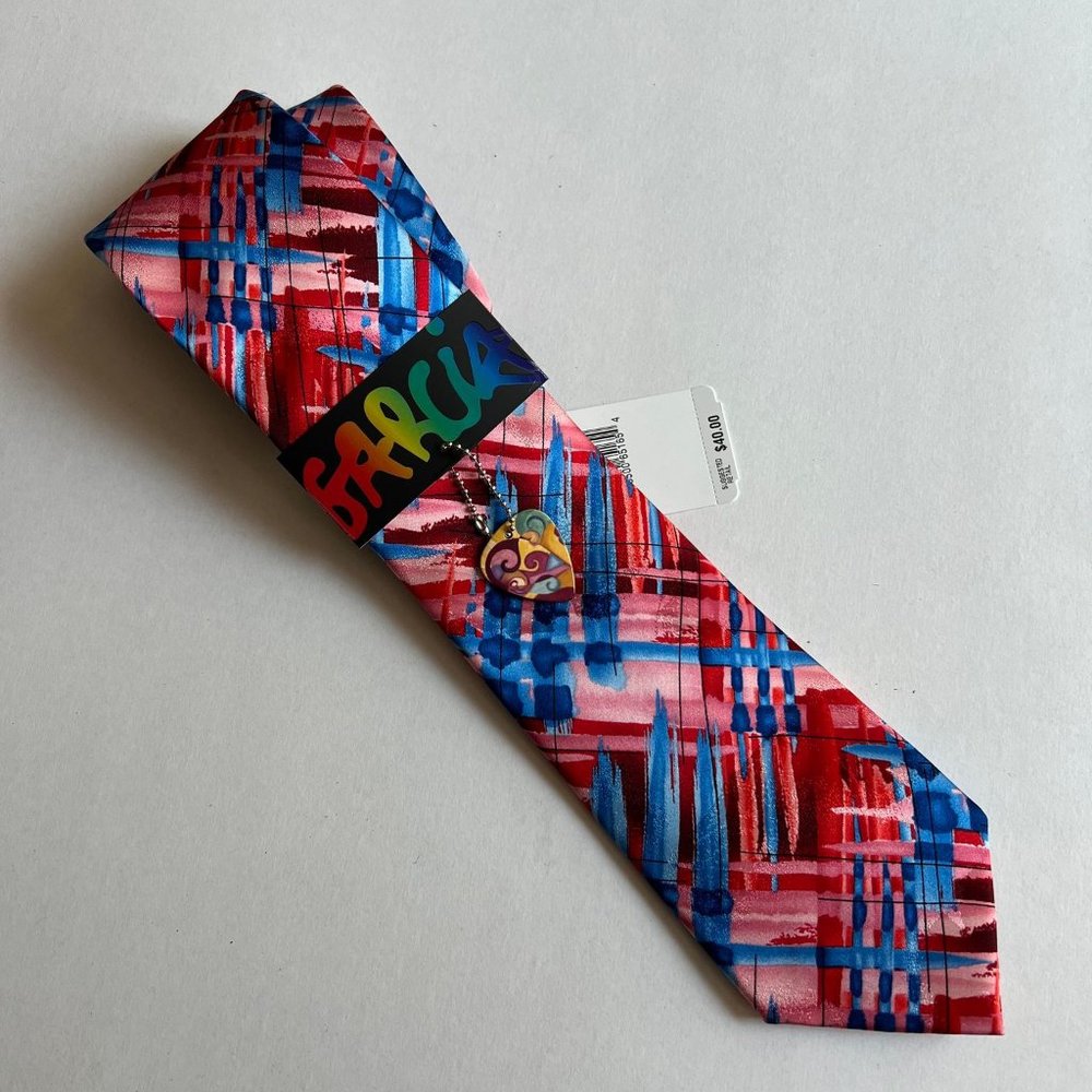 Garcia Silk Tie / Necktie Red Blue Pink Mauve NWT - Picture 2 of 2